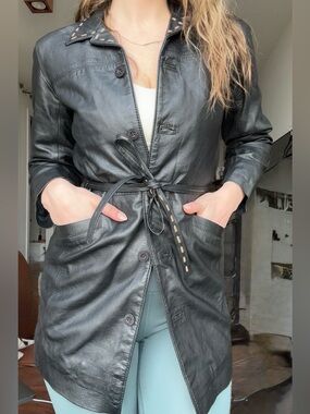 Vintage Leather trench jacket coat